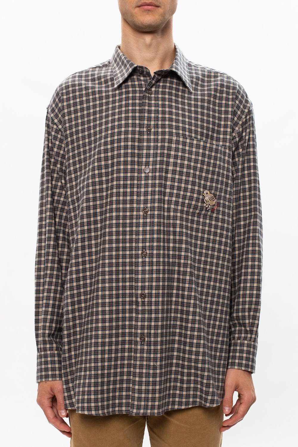 gucci green zip-front jacket - Brown Checked shirt Gucci